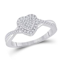 1/4 CTW Womens Round Diamond Heart Ring 10kt White Gold - REF-38Y2N