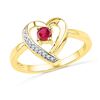 Image 1 : 1/4 CTW Womens Round Lab-Created Ruby Heart Ring 10kt Yellow Gold - REF-18H5R