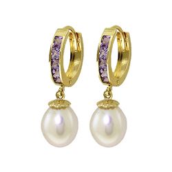 Genuine 9.3 ctw Amethyst & Pearl Earrings 14KT Yellow Gold - REF-44K4V