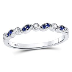 1/10 CTW Womens Round Blue Sapphire Diamond Stackable Band Ring 10kt White Gold - REF-17V6Y