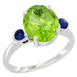 3.02 CTW Peridot & Blue Sapphire Ring 14K White Gold - REF-36A3X