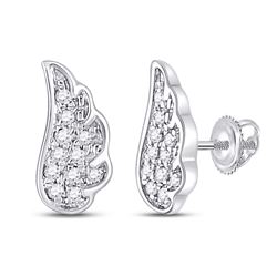 1/20 CTW Womens Round Diamond Angel Wing Stud Earrings 14kt White Gold - REF-9X5T