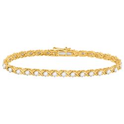 3 CTW Womens Round Diamond Tennis Bracelet 14kt Yellow Gold - REF-286F4W