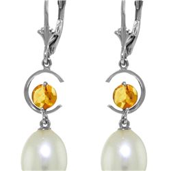 Genuine 9 ctw Pearl & Citrine Earrings 14KT White Gold - REF-36P3H