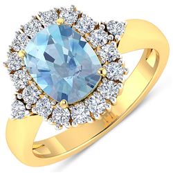 Natural 2.34 CTW Aquamarine & Diamond Ring 14K Yellow Gold - REF-82H3M