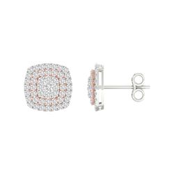 1 CTW Womens Round Diamond Square Cluster Earrings 14kt Two-tone Gold - REF-81T7V