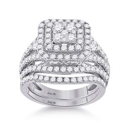 1 & 3/4 CTW Round Diamond Bridal Wedding Ring 14kt White Gold - REF-184V3Y