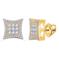 1 CTW Mens Round Diamond Kite Cluster Earrings 10kt Yellow Gold - REF-77A6M