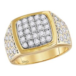 1 & 3/4 CTW Mens Round Diamond Square Cluster Honeycomb Ring 14kt Yellow Gold - REF-145F3W