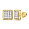 Image 1 : 1 CTW Mens Round Diamond Square Cluster Earrings 10kt Yellow Gold - REF-68N2A