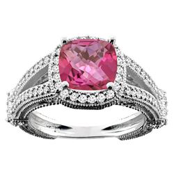 4.10 CTW Pink Topaz & Diamond Ring 10K White Gold - REF-43M5K