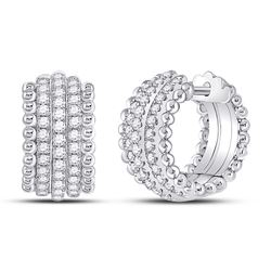 3/4 CTW Womens Round Diamond Huggie Earrings 14kt White Gold - REF-95H5R