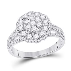 7/8 CTW Womens Round Diamond Halo Flower Cluster Ring 14kt White Gold - REF-85Y8N