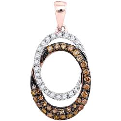 1/2 CTW Womens Round Brown Diamond Double Oval Pendant 10kt Rose Gold - REF-32N7A