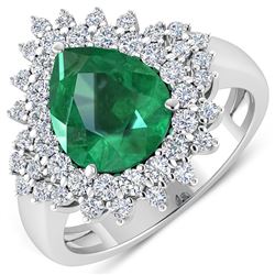 Natural 3.74 CTW Zambian Emerald & Diamond Ring 14K White Gold - REF-168T6H