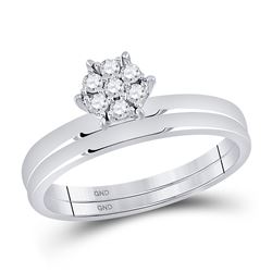 1/6 CTW Round Diamond Cluster Bridal Wedding Ring Band Set 10kt White Gold - REF-25H3R