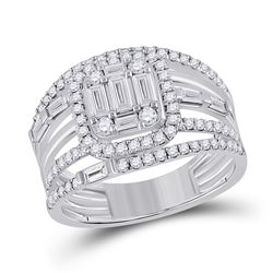 1 CTW Baguette Diamond Halo Bridal Wedding Ring 14kt White Gold - REF-129X5T