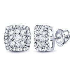 3/4 CTW Womens Round Diamond Square Cluster Earrings 14kt White Gold - REF-62R6X