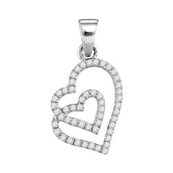 1/4 CTW Womens Round Diamond Double Heart Pendant 10kt White Gold - REF-13M5F