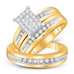 5/8 CTW His Hers Round Diamond Cluster Matching Wedding Set 10kt Yellow Gold - REF-70F8W
