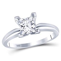 1 CTW Womens Princess Diamond Solitaire Bridal Wedding Engagement Ring 14kt White Gold - REF-274F6W