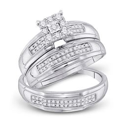 1/3 CTW His Hers Round Diamond Cluster Matching Wedding Set 10kt White Gold - REF-46M3F