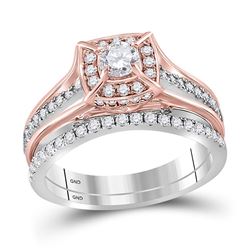 1 CTW Round Diamond Elevated Bridal Wedding Ring 14kt Two-tone Gold - REF-119V4Y
