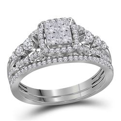 1 CTW Princess Diamond Cluster Bridal Wedding Ring 14kt White Gold - REF-89N2A