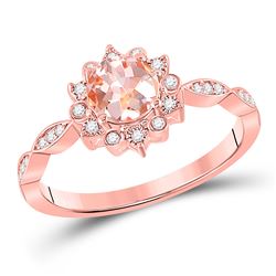 3/4 CTW Womens Round Morganite Starburst Solitaire Ring 10kt Rose Gold - REF-34M3F