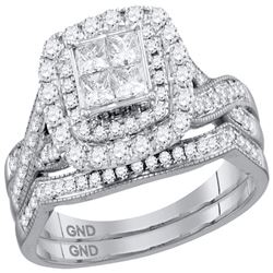 1 CTW Princess Diamond Halo Bridal Wedding Ring 14kt White Gold - REF-115F9W