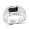 Image 1 : 3/8 CTW Mens Round Black Color Enhanced Diamond Rectangle Cluster Ring 10kt White Gold - REF-49W6H