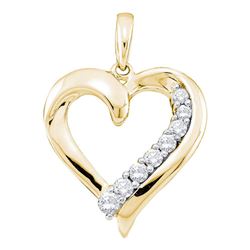 1/4 CTW Womens Round Diamond Heart Pendant 14kt Yellow Gold - REF-23R3X