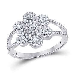 1/2 CTW Womens Round Diamond Cluster Ring 10kt White Gold - REF-36N2A