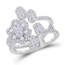 1 CTW Womens Baguette Diamond Flower Band Ring 14kt White Gold - REF-114N5A