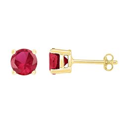 2 CTW Womens Round Lab-Created Ruby Stud Earrings 10kt Yellow Gold - REF-15R2X