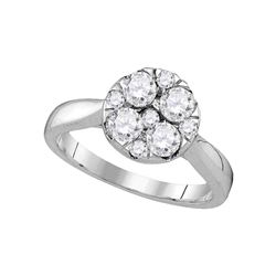 1 CTW Round Diamond Cluster Bridal Wedding Engagement Ring 14kt White Gold - REF-124T6V