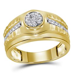 1/2 CTW Mens Round Diamond Ribbed Cluster Ring 10kt Yellow Gold - REF-57M3F