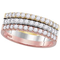 3/4 CTW Womens Round Diamond Triple Row Band Ring 14kt Tri-Tone Gold - REF-95A5M