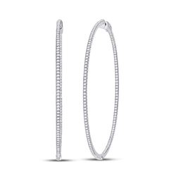 2 & 1/2 CTW Womens Round Diamond Hoop Earrings 14kt White Gold - REF-286W4H