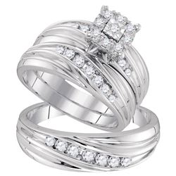 5/8 CTW His Hers Round Diamond Cluster Matching Wedding Set 10kt White Gold - REF-75X7T