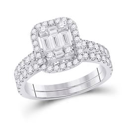 1 & 1/2 CTW Baguette Diamond Bridal Wedding Ring 14kt White Gold - REF-134R4X