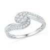 Image 1 : 1/3 CTW Womens Round Diamond Flower Cluster Curved Ring 10kt White Gold - REF-25H3R