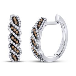 5/8 CTW Womens Round Brown Diamond Hoop Earrings 10kt White Gold - REF-47V6Y