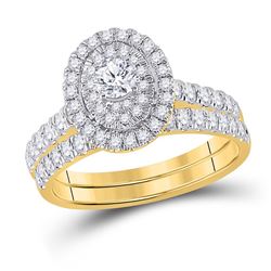 1 CTW Round Diamond Oval Bridal Wedding Ring 10kt Yellow Gold - REF-98F9W