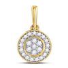 Image 1 : 1/6 CTW Womens Round Diamond Circle Frame Flower Cluster Pendant 10kt Yellow Gold - REF-17H6R