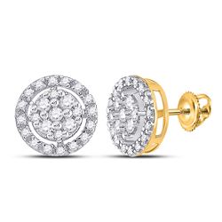 1/5 CTW Womens Round Diamond Circle Cluster Earrings 10kt Yellow Gold - REF-19R2X