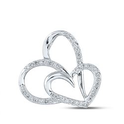 1/6 CTW Womens Round Diamond Heart Pendant 10kt White Gold - REF-13M5F