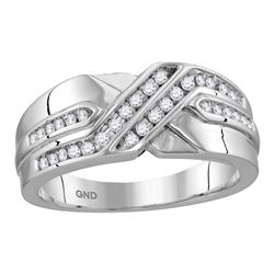 1/4 CTW Mens Round Diamond Two Row Wedding Anniversary Band Ring 10kt White Gold - REF-39H5R
