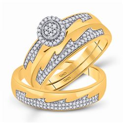 1/3 CTW His Hers Round Diamond Cluster Matching Wedding Set 10kt Yellow Gold - REF-43V6Y