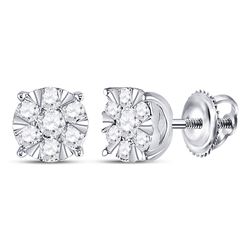 1/2 CTW Womens Round Diamond Fashion Cluster Earrings 14kt White Gold - REF-46H3R